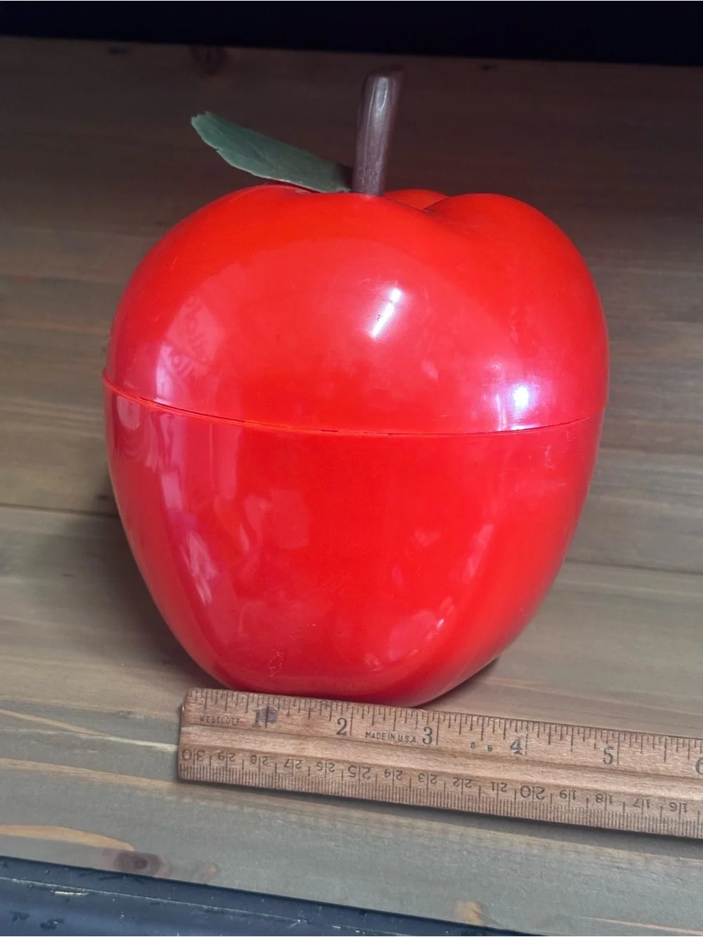 Vintage Red Apple Ice Bucket Shape Fun Plastic MCM Kitsch Barware Retro Bar Cart